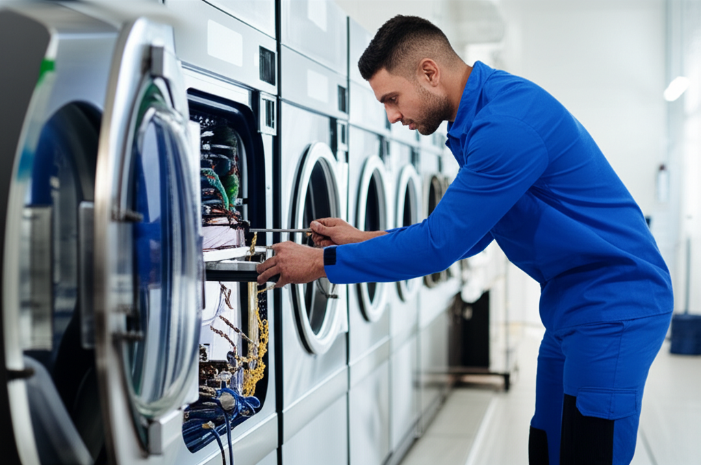 Técnico reparando lavadora Samsung en Curicó - Servicio técnico de electrodomésticos a domicilio